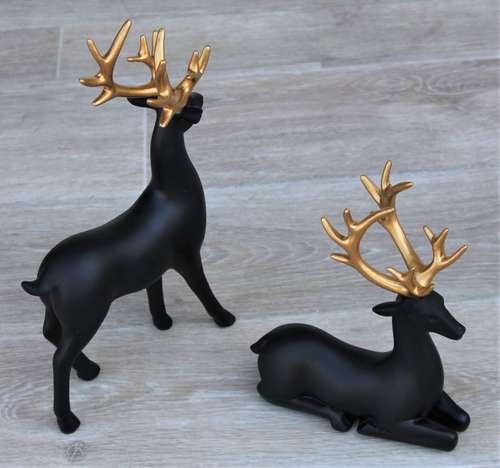 Lucky Sitting and Standing Deer Artefact for Stylish Shelf and Desktop Decor (2 piece set)