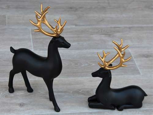 Lucky Sitting and Standing Deer Artefact for Stylish Shelf and Desktop Decor (2 piece set)