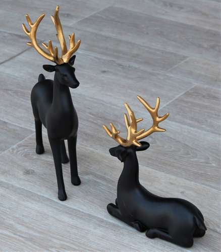 Lucky Sitting and Standing Deer Artefact for Stylish Shelf and Desktop Decor (2 piece set)