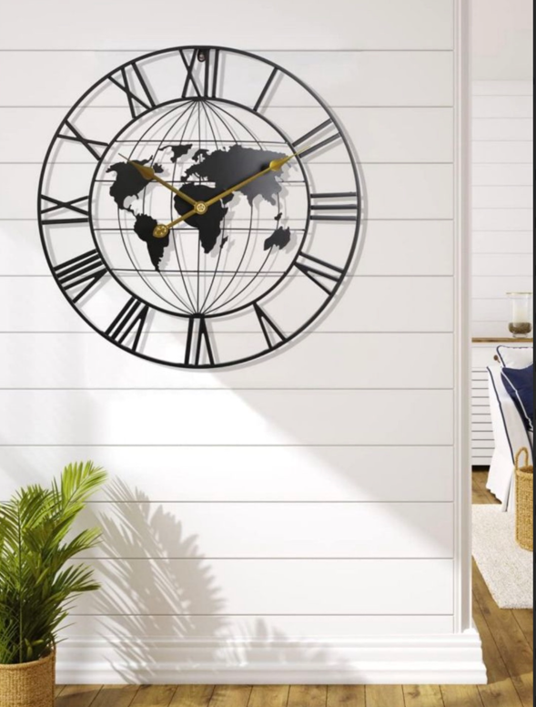 Wall Clock 
Black World Map Design Wall Clock
Wall Decor 
Home Decor