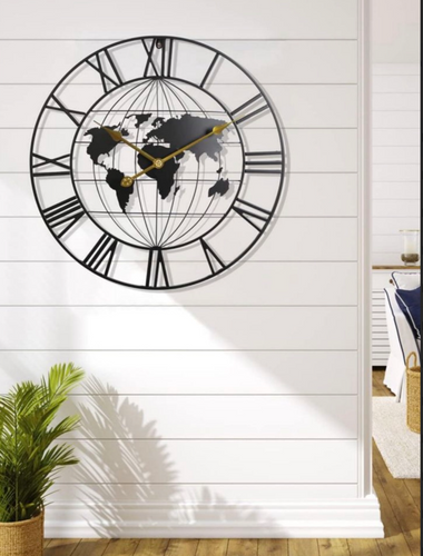Wall Clock 
Black World Map Design Wall Clock
Wall Decor 
Home Decor