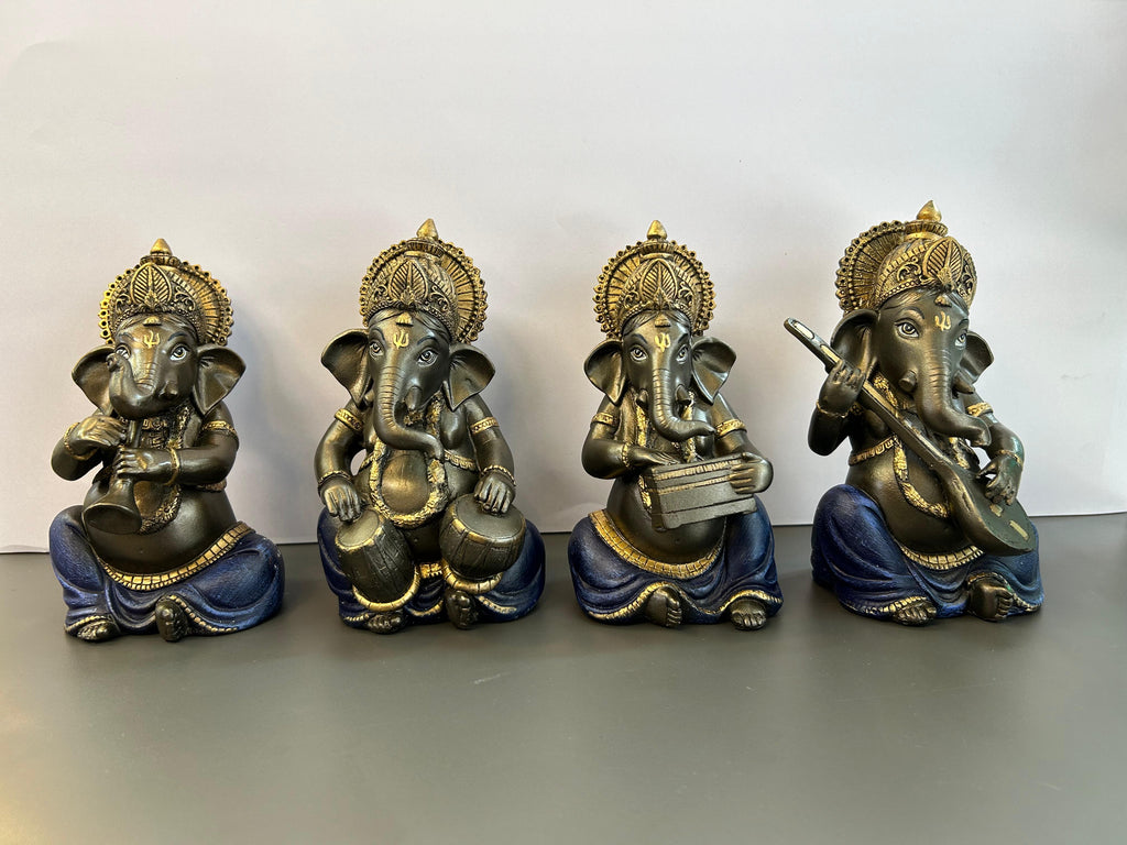 Elegant Design Lord Ganesha Idol 
Ganesha Murti 
4 Piece Set Of Lord Ganesha Idol in Blue Colour