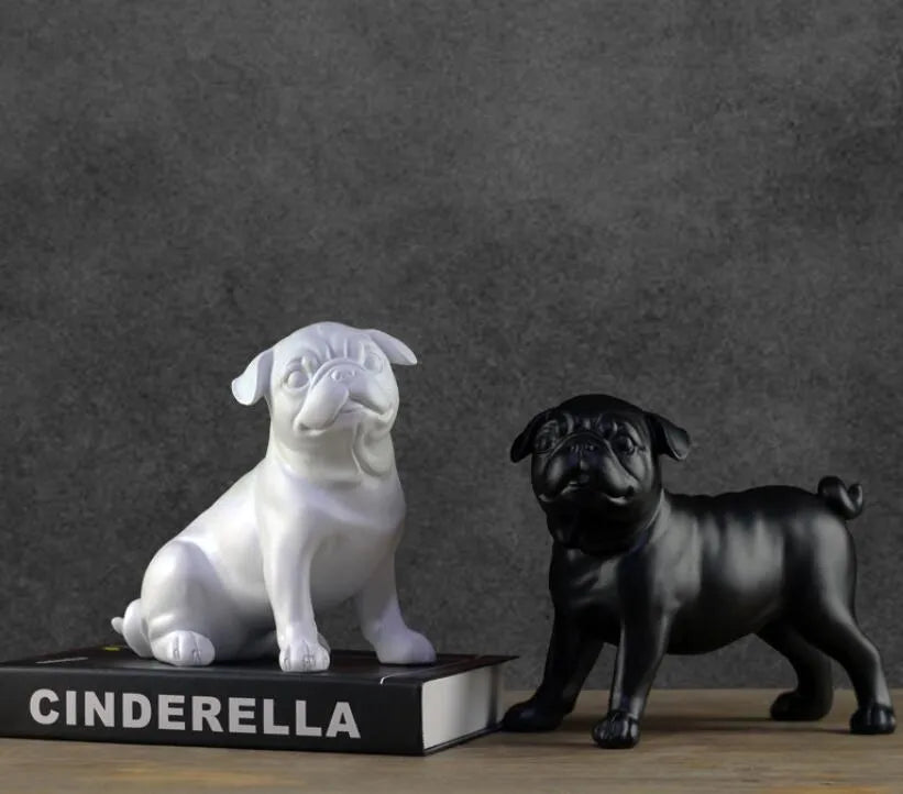 Black and White Pug Dog Figurines (Set)