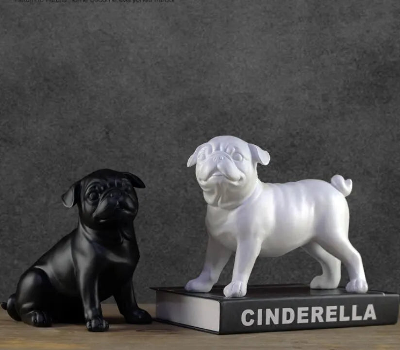 Black and White Pug Dog Figurines (Set)