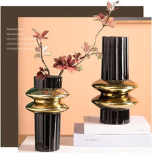 Load image into Gallery viewer, Striped Golden Circle Glass Vase - Gold Line Table Decor