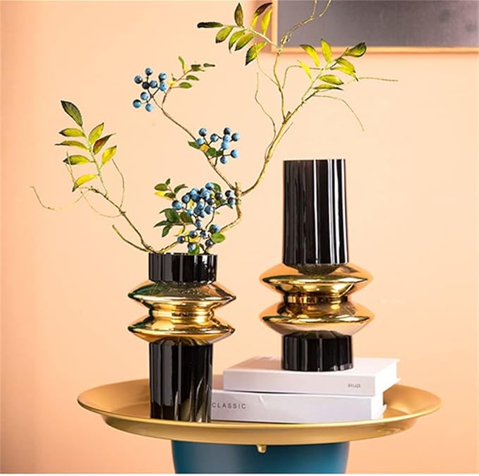 Striped Golden Circle Glass Vase - Gold Line Table Decor