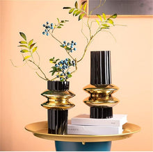 Load image into Gallery viewer, Striped Golden Circle Glass Vase - Gold Line Table Decor