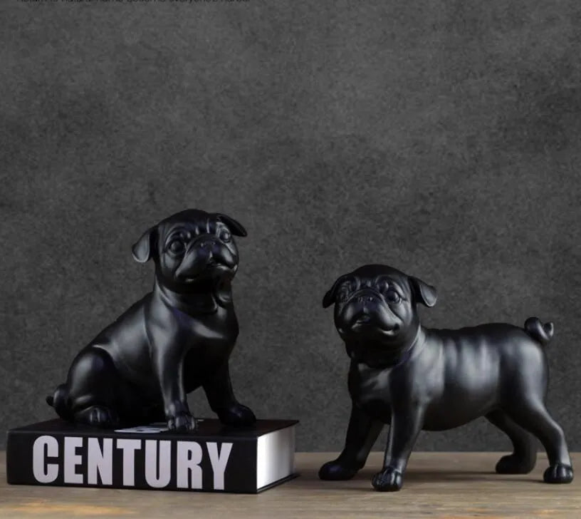 Black and White Pug Dog Figurines