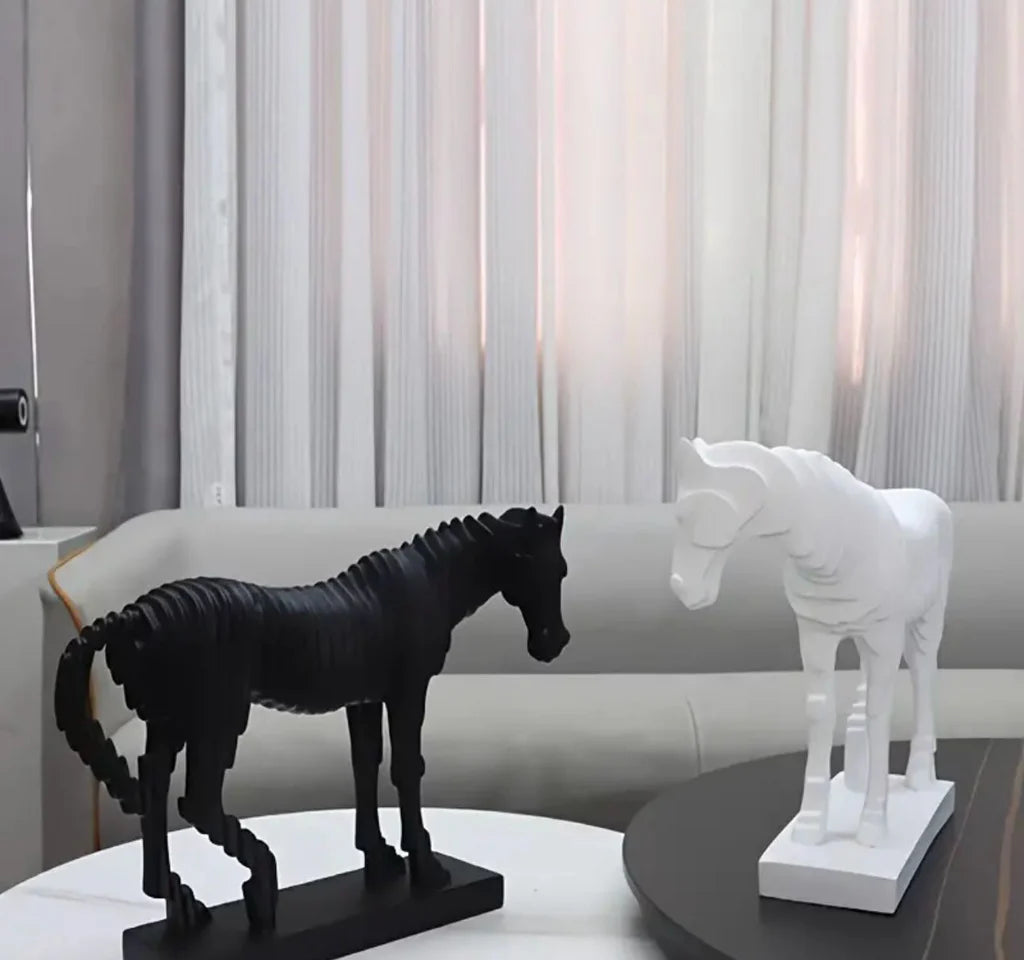 Abstract Bella Horse Figurine White and Black Elegance