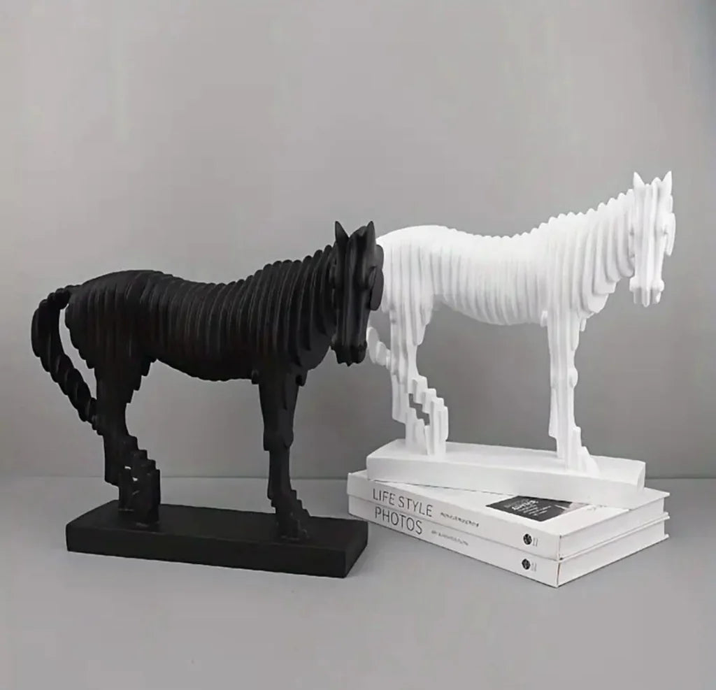 Abstract Bella Horse Figurine White and Black Elegance