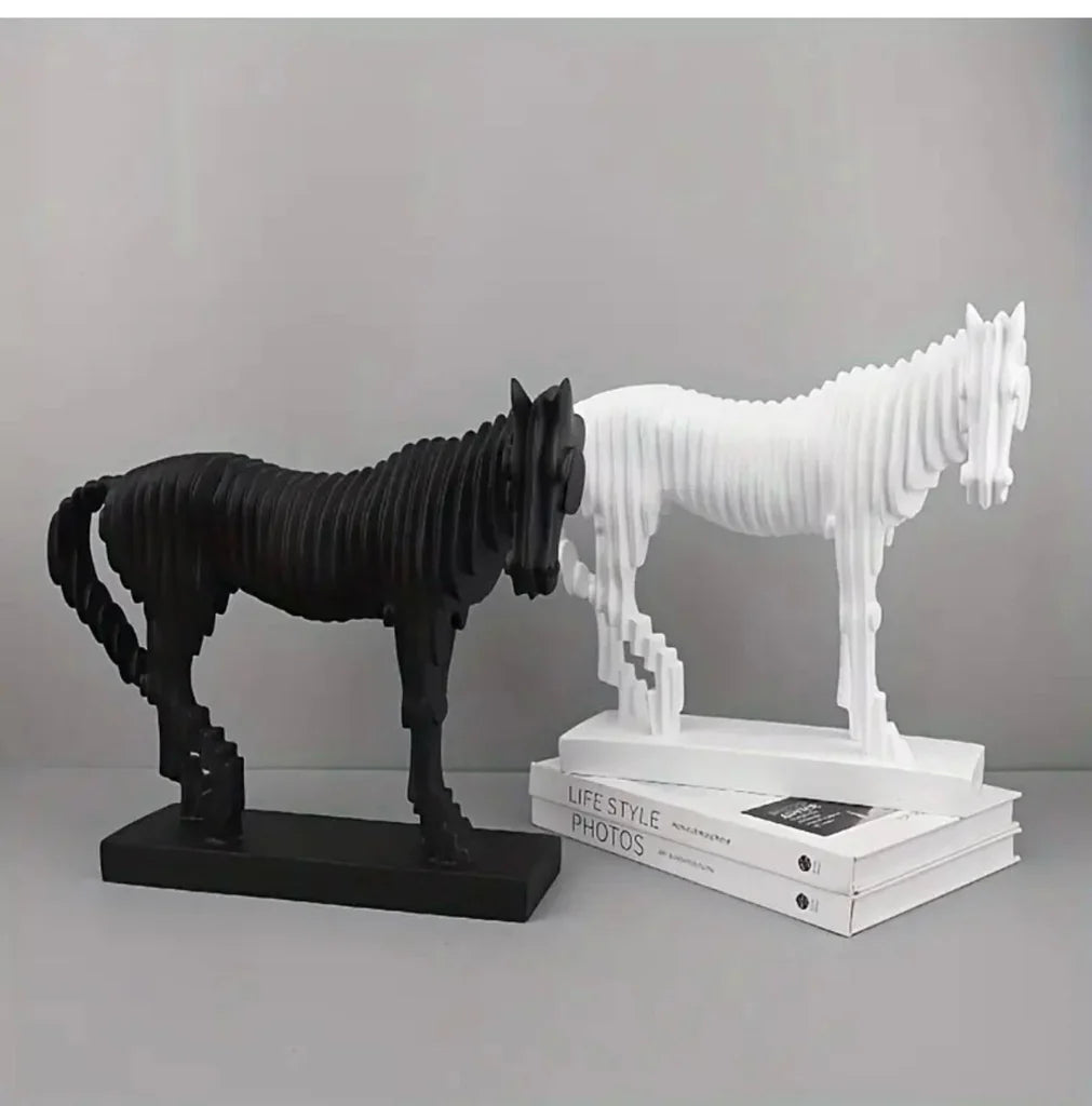 Abstract Bella Horse Figurine White and Black Elegance