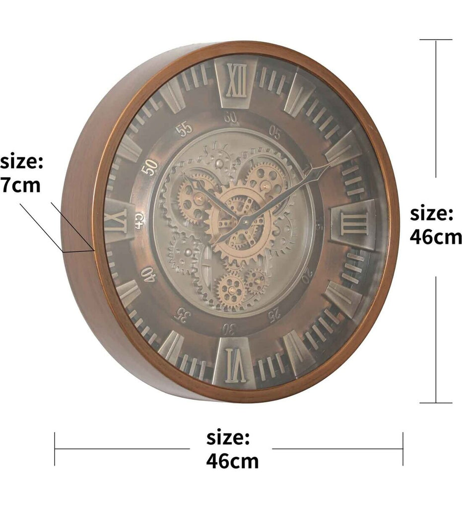 Non-Ticking Gear-Driven Copper Metal Wall Clock