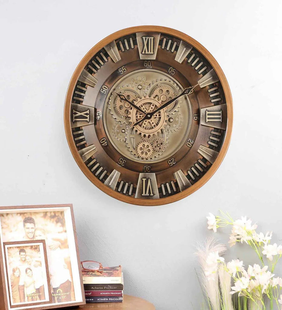 Non-Ticking Gear-Driven Copper Metal Wall Clock