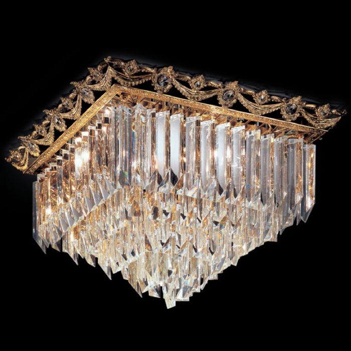 Lead Crystal or Murano Glass Prism Light with Ornate Frame