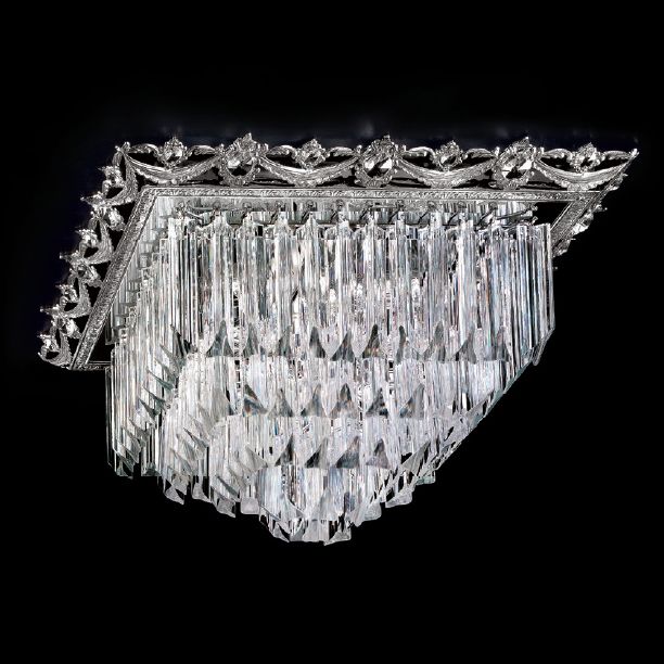 Lead Crystal or Murano Glass Prism Light with Ornate Frame