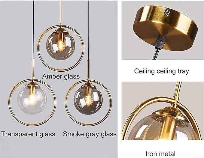 Vintage Brass Pendant Light - 3-in-1 Glass Ball Chandelier