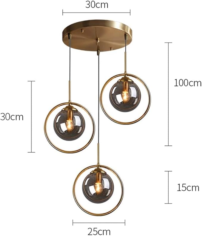 Vintage Brass Pendant Light - 3-in-1 Glass Ball Chandelier