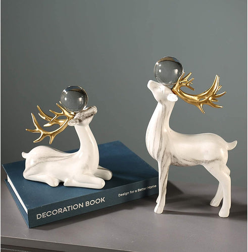 Elegant White Deer Artefact Premium Decorative Accent (set)