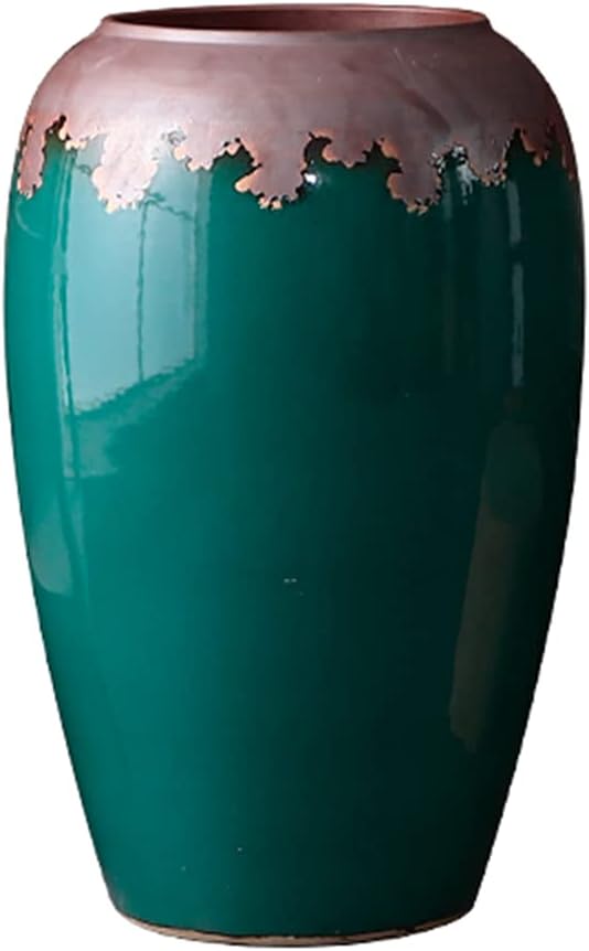 Bodenvase Dark Green Ceramic Vase Retro Cylindrical Design