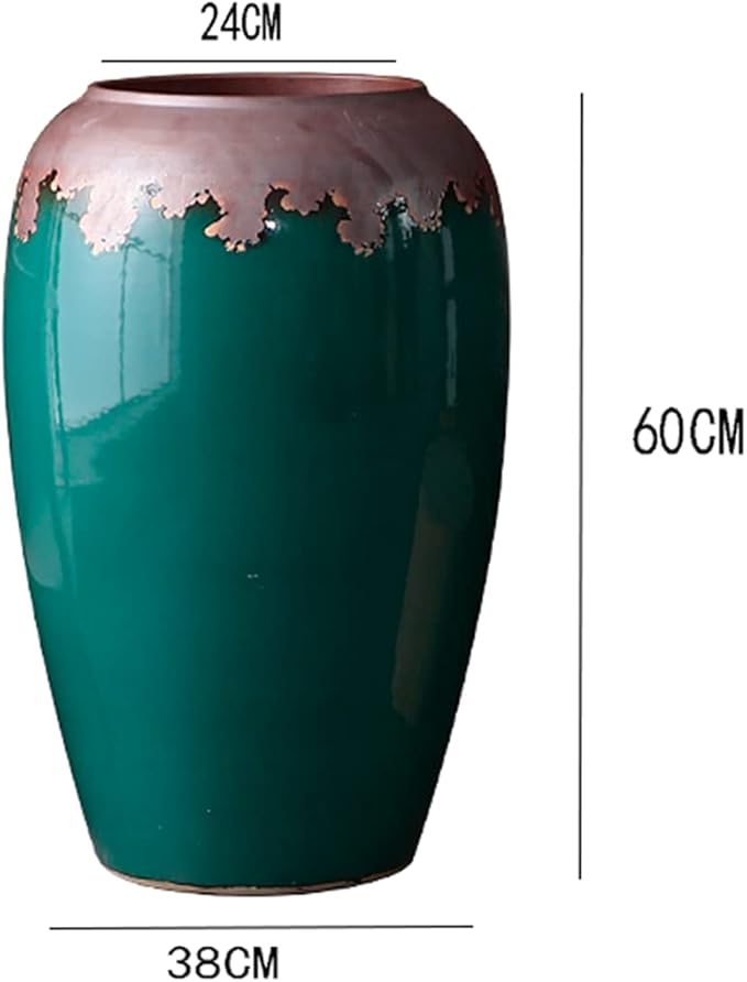 Bodenvase Dark Green Ceramic Vase Retro Cylindrical Design