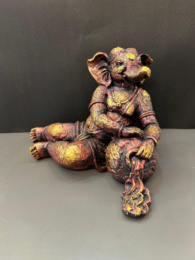 Stylish Ganesh Ji Idol in Grey and Yellow with Maroon Accents