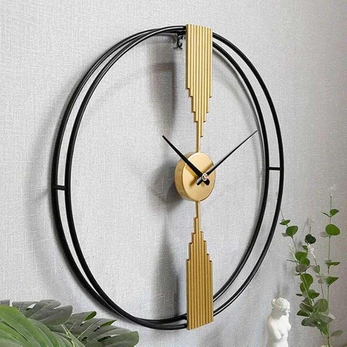 Premium Double Ring Wall Clock - Black and Gold Decor