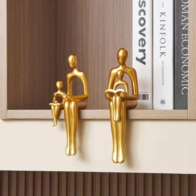 Golden Ornaments Abstract Figures and Father Child Sculptures for Home Décor