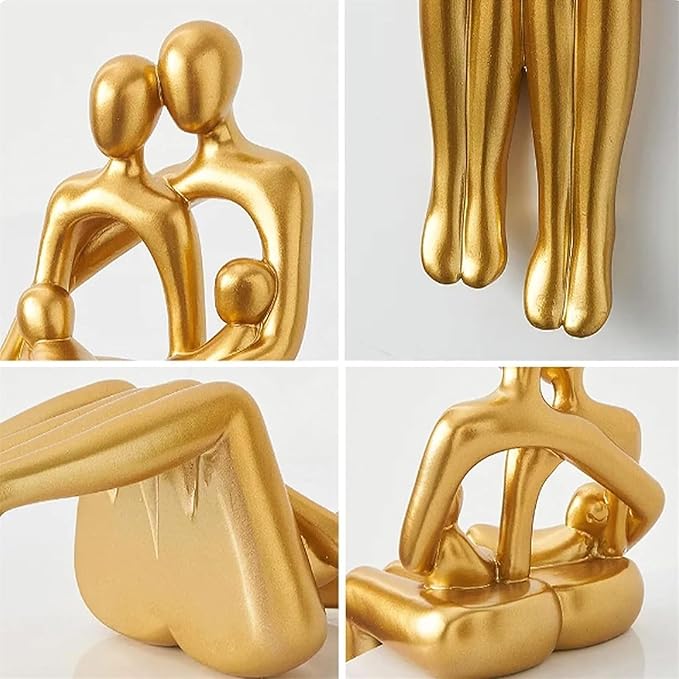 Golden Ornaments Abstract Figures and Father Child Sculptures for Home Décor