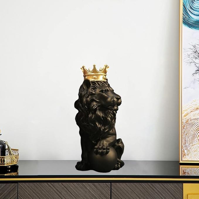 Fluffy Crown Lion Statue Wild Animal Resin Ornament for Home Decor