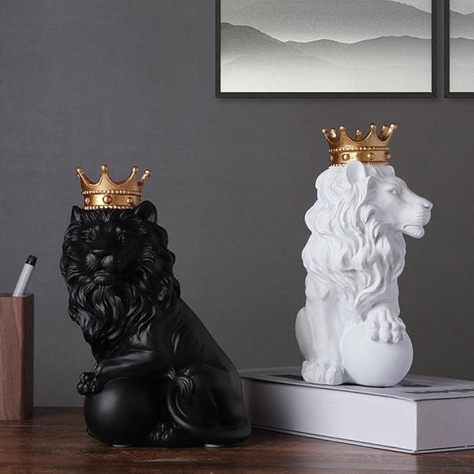 Fluffy Crown Lion Statue Wild Animal Resin Ornament for Home Decor