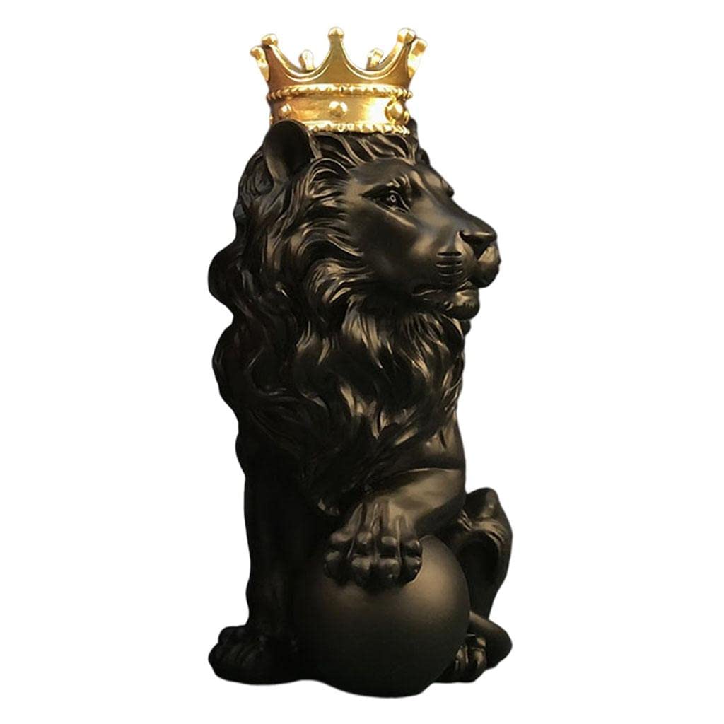 Fluffy Crown Lion Statue Wild Animal Resin Ornament for Home Decor