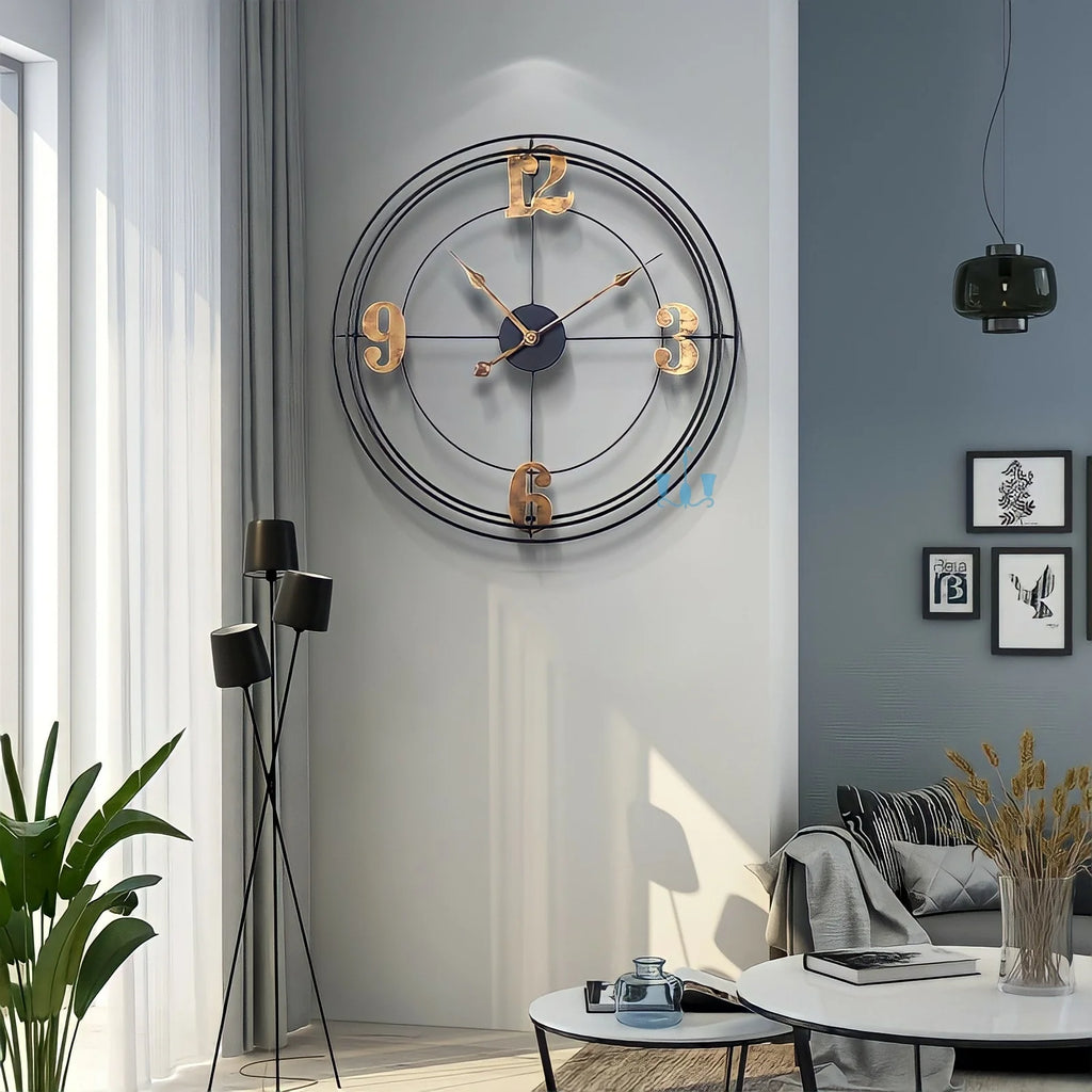 Dapper Modern Retro Black and Gold Wall Clock