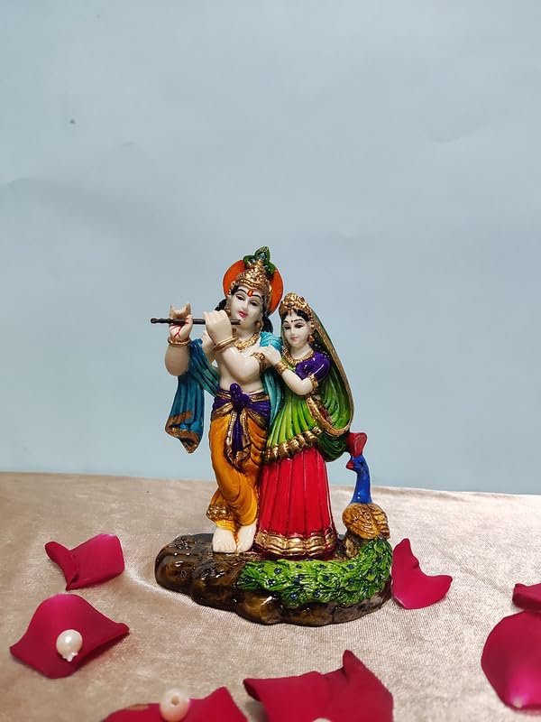 Radha Krishna with Peacock Polyresin Statue - Home Decor Idol