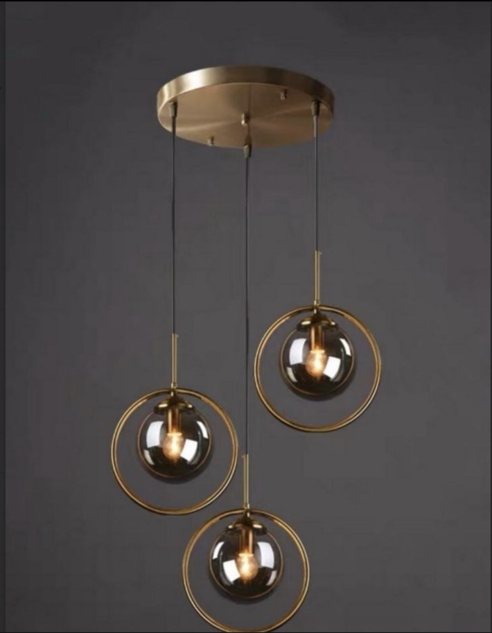 Vintage Brass Pendant Light - 3-in-1 Glass Ball Chandelier