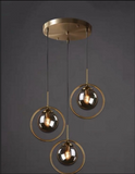 Vintage Brass Pendant Light - 3-in-1 Glass Ball Chandelier