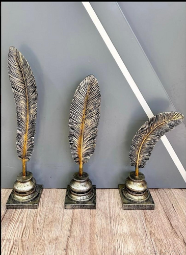 Golden Feather Ornaments for Living Room and Bedroom (3 piece set)