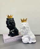 Fluffy Crown Lion Statue Wild Animal Resin Ornament for Home Decor