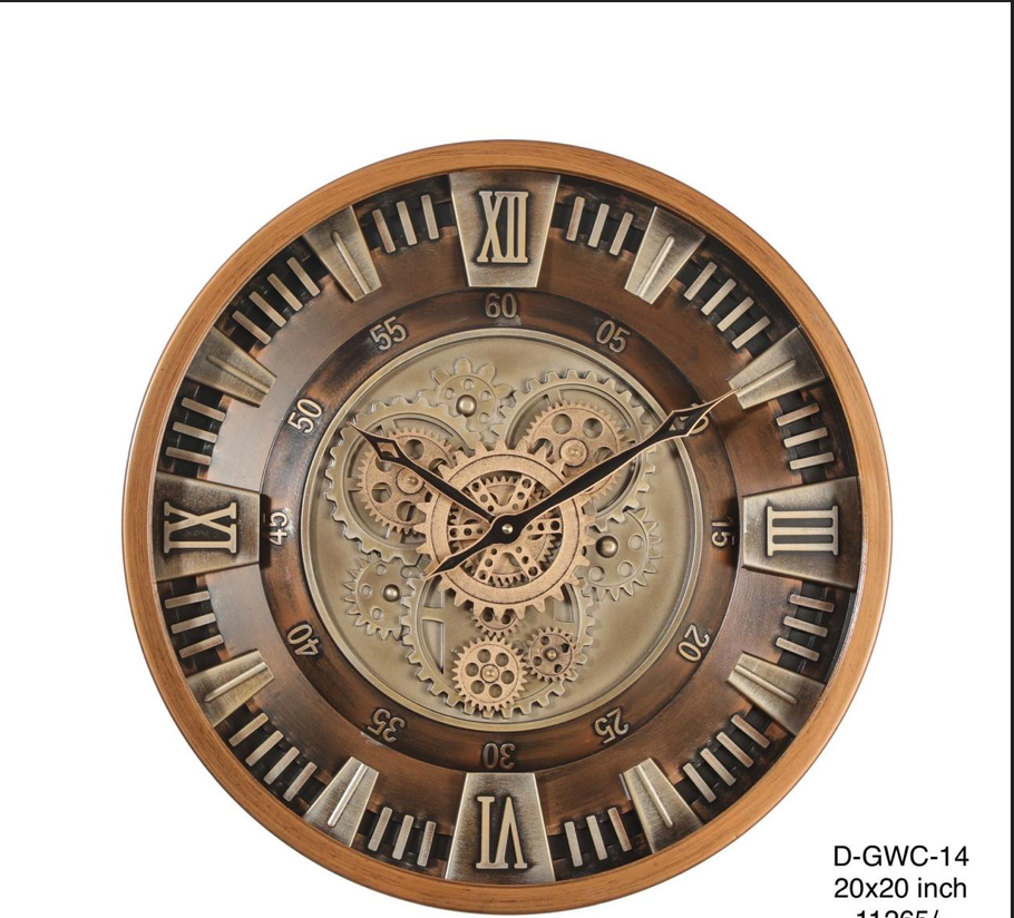 Non-Ticking Gear-Driven Copper Metal Wall Clock