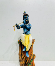 Load image into Gallery viewer, Lord Krishna Playing Flute on Tree Trunk - Decorative Statue for Home &amp; Office