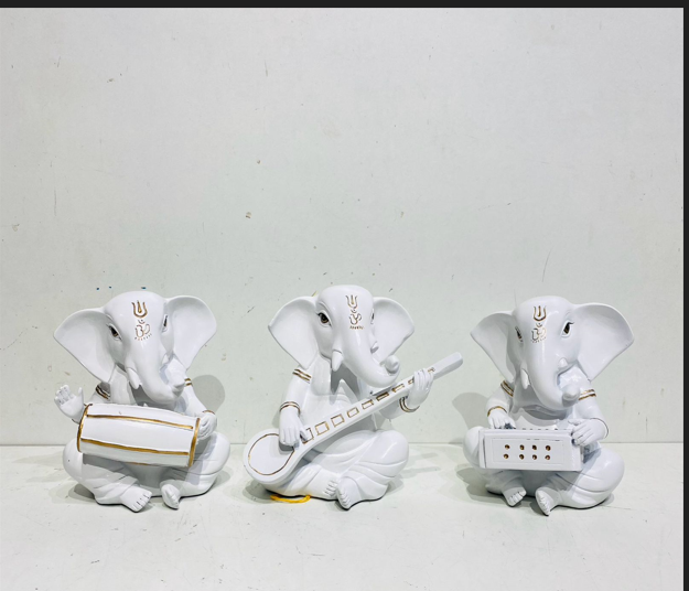 Elegant White Ganesha Idol Set Three-Piece Collection (Set)