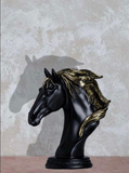 Black Horse Artefact With Gold Design For Office Table and Shelves