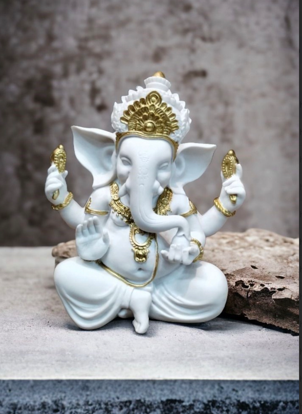 White Ganesh Ji Idol with Gold Colour Design