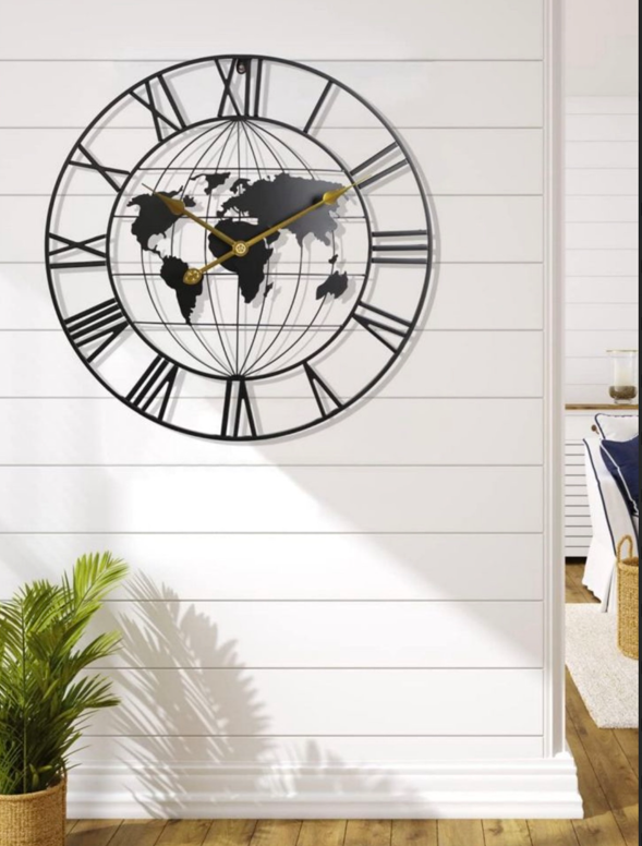 Wall Clock 
Black World Map Design Wall Clock
Wall Decor 
Home Decor 