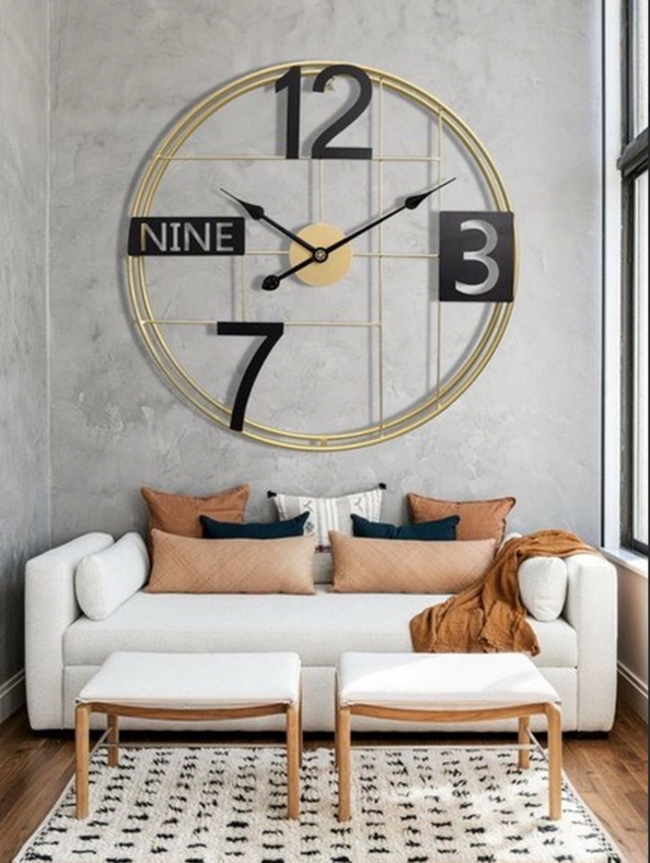 Gold-Plated Wall Clock with Numeric and Word Interior Frame