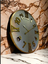 Load image into Gallery viewer, Golden Wall Clock with Grey Interior Unique Blend of Roman and Indian Numerals