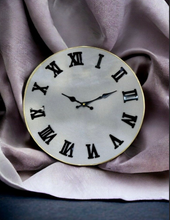Load image into Gallery viewer, Gold-Plated Border Wall Clock with White Interior and Black Roman Numerals Timeless Elegance