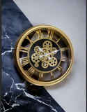 Golden Antique Wall Clock with Mechanical Interior and Roman Numerals A Touch of Vintage Luxury