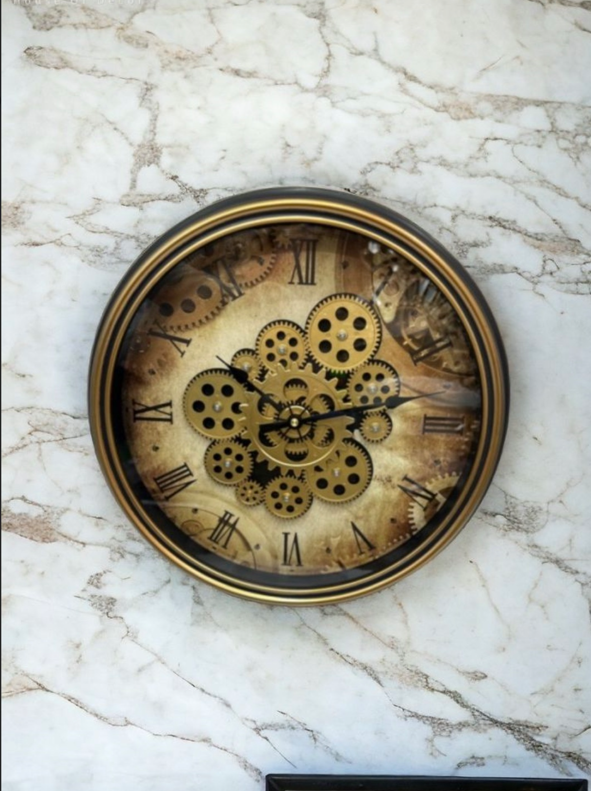 Golden Mechanical Design Antique Wall Clock with Roman Numerals Timeless Elegance