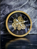 Antique Wall Clock with Gold-Plated Interior and Black Frame Featuring Elegant Roman Numerals – A Timeless Classic