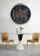 Load image into Gallery viewer, Black Antique Wall Clock with Gold Interior Design Classic Elegance